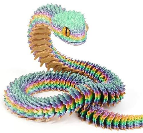 Joycabin 60cm 3D Gedruckte Schlange, Flexibles Fidget Spielzeug, Rainbow | 3D Gedrucktes Schlangenmodell mit Flexiblem Design, Kreatives Fidget Spielzeug als Geschenk und Deko für Kinder, Erwachsene