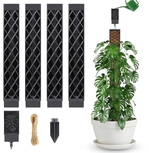 Moosstab für Monstera Rankhilfe, 4 Pcs Pflanzstab Monstera 25cm mit 1 Gießhilfe, Zimmerpflanzen Stütze für Kletterpflanzen wie Efeutute, Rankstab Rankhilfe mit Selbstbewässerung für Gartenbepflanzung