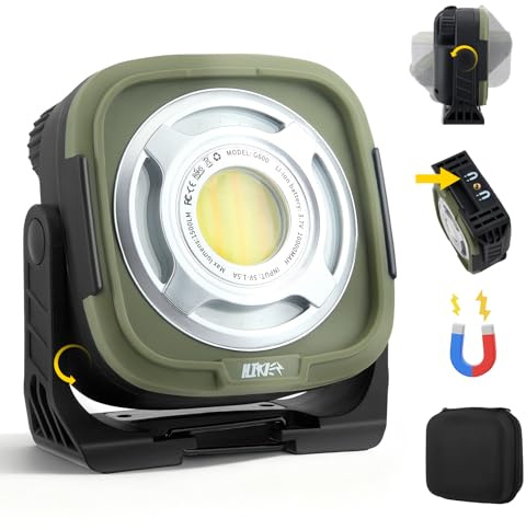 LED Arbeitsleuchte Akku 10000mAh mit Magnetfuß - 1500LM Stufenlos Dimmbar - IPX4 Wasserdichte Campinglampe mit 360° Drehung - Tragbarer Strahler für Werkstatt Auto Camping