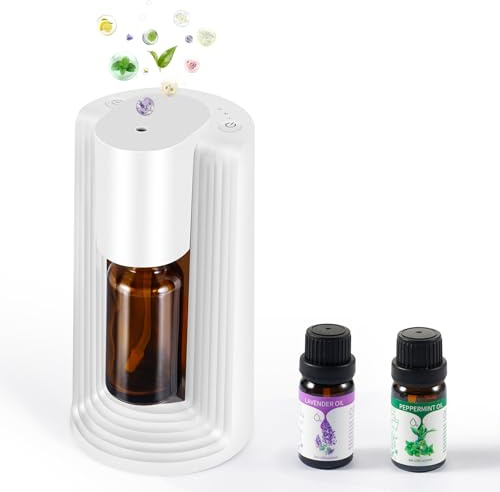 Nsyee Waterless Essential Oil Diffuser Set with Lavender & Peppermint Oils | Portable Nebulizer with 3 Mist Levels, Timer Settings, 48H Battery, Waterless Aromatherapy Diffuser for Home, Car & Office