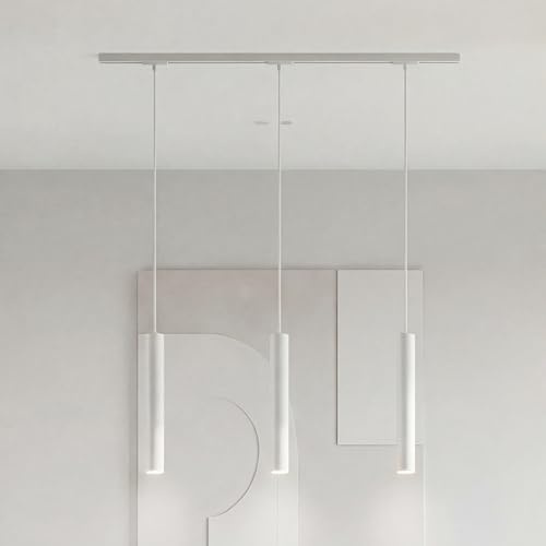 MATO LED Schienensystem Lampen Weiß Komplettset - Gerade 1m Schiene + 3x GU10 Pendelleuchten - Lichtschienensystem Decke, Stromschiene 1 Phase 230V, Lampenschienen System, Stromschienensystem
