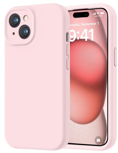 ROUMAYMAY Coque pour iPhone 14, Silicone Liquide Protection Amélioré [L'appareil Photo], avec Doublure en Microfibre Lisse Douce Anti-Rayures, Coque pour iPhone 14, Rose