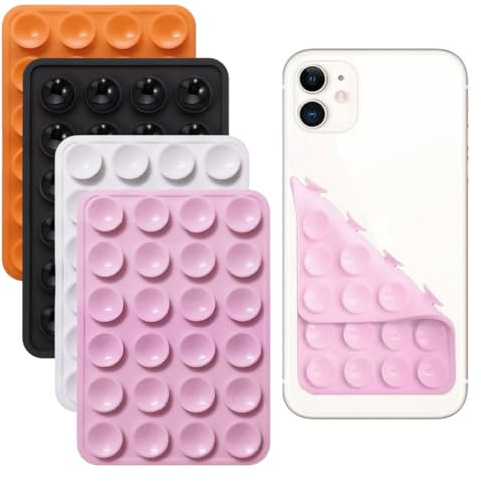 MOLZINY 4PCS Ventosa Movil Doble Cara Ventosa para Movil Doble Cara, Silicona, Montable sobre Cualquier Superficie Lisa (Negro+Blanco+Rosa Claro+naranja)