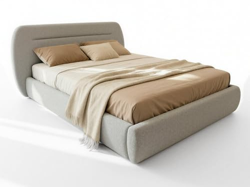 Sofnet Polsterbett Orio - Bettkasten mit Gasdruckfedern - Doppelbett mit Lattenrost, Bett mit Polsterkopfteil, Bettgestell, Schlafzimmer, Bouclé-Stoff (180 x 200 cm, Grau (Coral 75))