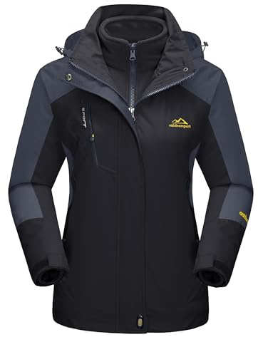 MAGCOMSEN Ski Jackets for Women Winter Coats with Hood Snowboard Jacket 3 in 1 Jacket Waterproof Insulated Fleece Jacket Black M