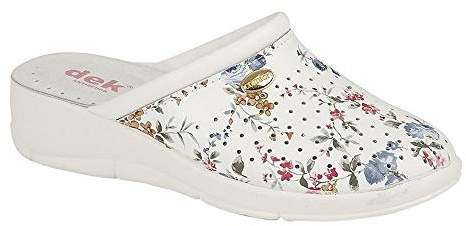 DEKS Ladies Floral Clog Mules (6 UK, White)