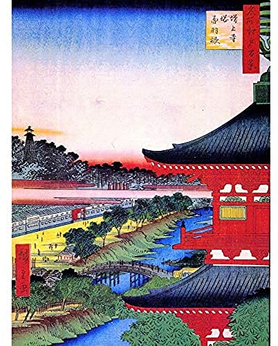 Wee Blue Coo Hiroshige Japanese View Pagoda Red Unframed Wall Art Print Poster Home Decor Premium