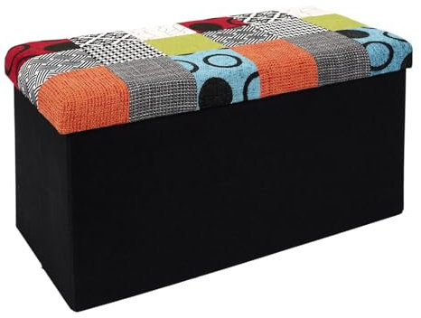 HOME DECO FACTORY Truhenbank, zusammenlegbar, Patchwork, 76 x 38 x 38 cm