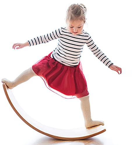 Gentle Monster Wooden Wobble Balance Board, 35 Inch Rocker Board Natural Wood, Open Ended Learning Toy, Yoga Curvy Board for Classroom & Office Adult