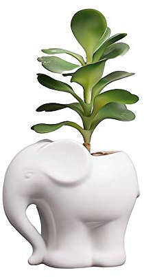 Cute Animal Elephant Shaped Ceramic Succulent Cactus Air Plant Flower Pots Planters-Plant Not Included (4＂White)
