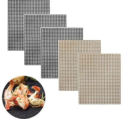Gurxi 5 Stück Braun und schwarz Grillmatte grillgitter Set, Anti Haft Gitter Grillmatte Beschichtet Wiederverwendbar BBQ Grillmatten Backzubehör zum Grillen von Gasgrill, Backofen, Kochen, 40 x 33 cm