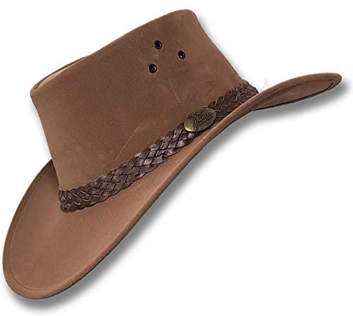 Oztrala Jacaru HAT P-Leather Herren Damen Cowboy australischer Filz Fedora Indiana Jones Outback HBR1 - US, hellbraun, X-Large