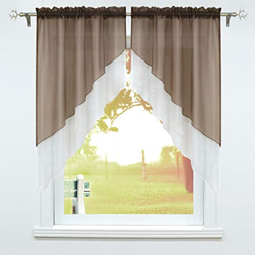 SCHOAL Scheibengardine mit Tunnelzug 2 Stück Kleinfenster Gardinen Küche Set Bistrogardinen Voile Stores Fenstergardine Modern Braun BxH 120x125cm