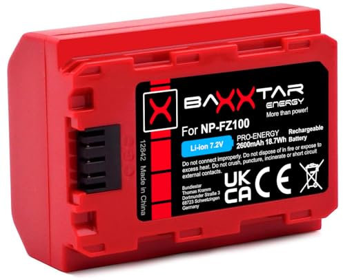 Baxxtar Pro NP-FZ100 2600mAh Akku (Generation IV) kompatibel mit Sony FX30 Alpha 6700 A1 7 IV 7C II 7CR 7R IV V ZV-E1 etc