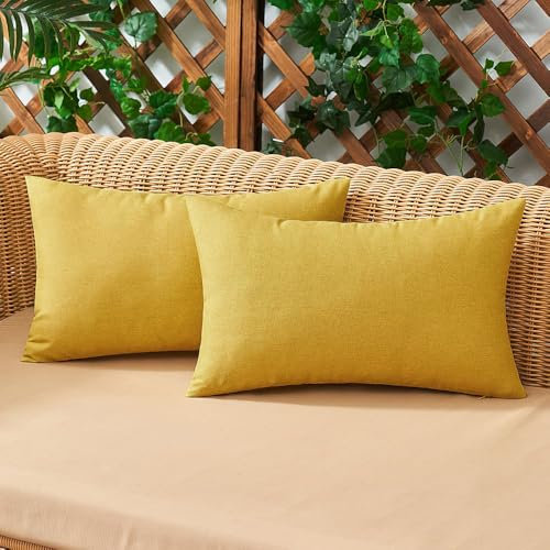 Woaboy 2er Set Outdoor Kissenbezüge Wasserfeste Kissen Wasserdicht Kissenhülle Dekohülle Sofakissen Moderne Couchkissen für Draußer Sofa Balkon Terrasse Garten 30 x 50 cm Gelb