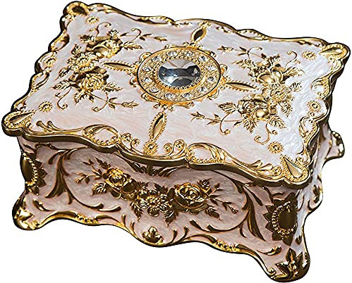 YRHH Scatola Portaoggetti Vintage per Gioielli Scatola Portaoggetti Antica in Stile Europeo in Rilievo A Due Strati-Latte Bianco