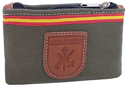 Tiendas LGP – Monedero Lona y Piel, Legión Española, Bandera de España,11 x 7,5 cm.