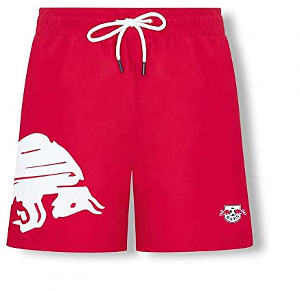 RB Leipzig Kinder Badeshort - Dynamischer Bulle - Badehose rot-weiß Kids RBL - Plus Aufkleber Wir lieben Fußball Größe 104
