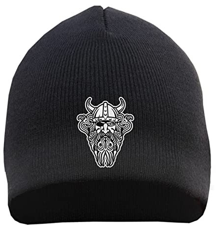 HB-Druck Odin Kopf Beanie - Stick - Bestickt - Mütze Strickmütze Wintermütze Einheitsgröße Schwarz
