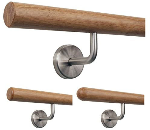 TIBU Handlauf Holz Eiche Ø 35 mm Geländer Treppe 0,3m - 5m, Länge 140 cm und Enden gefast