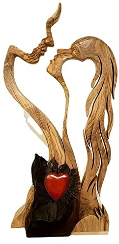 fikujap Liebe ewiges Holz Valentinstag Ornamente kreativer männlicher und weiblicher Küsse Holzstatue, handgefertigte Skulptur, Innenausstattung