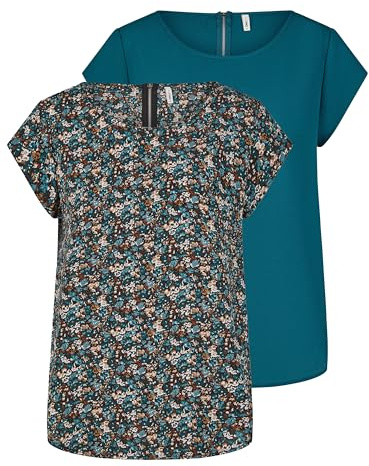 ONLY Tshirt Damen Regular Fit ONLVIC 2er Pack Rundhals Kurzarm Bluse Top | Sommer Basic Muster Einfarbig Weiß Schwarz Grün Rose Blau 34 36 38 40 42 44