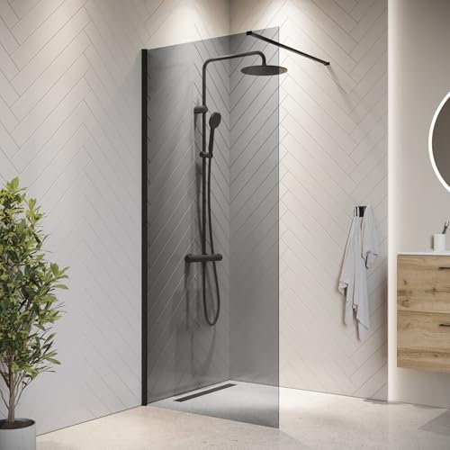 Duschwand Rizani 60 x 200cm Glas Duschabtrennung Schwarz - Walk-In Dusche Nano Duschtrennwand