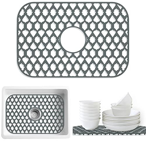 SAMSIER Silicone Sink Protectors for Kitchen Sink, Multiple Sizes Mats Grids for Bottom of Farmhouse Stainless Steel Porcelain Sink (19”x13”/48.3x33 cm, Center Drain)