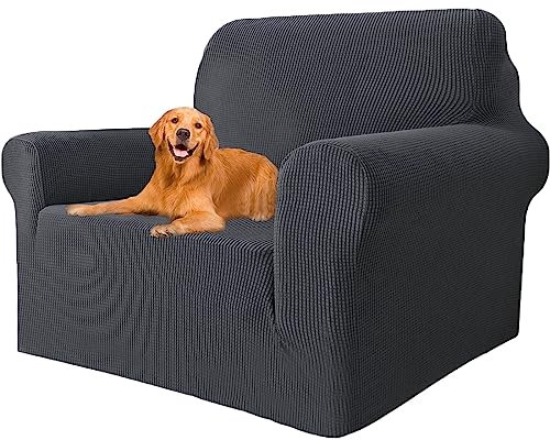 YSTELLAA Stretch Sofa überzug 1 Sitzer, Super Elastisch Sofabezug Mit Armlehnen Waschbarer, kratzfester rutschfest Sofa Cover für Hunde Katzen und Haustiere(Dunkelgrau, Sofa Breite 81cm-120cm)