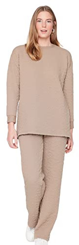 TRENDYOL Damen Strick-Set, Blumenmuster, Zweiteilig Koordiniertes Outfit, Nerzfarben, 38 (2er Pack)