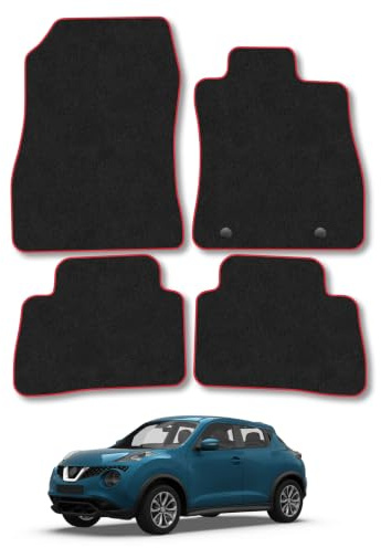 Nissan Juke (2010-2019) Carpet Car Mats | Red Edge Trim Tailored Fit Floor Mats Full Coverage Protection Accessories Easy Clean Anti Slip Made in the UK