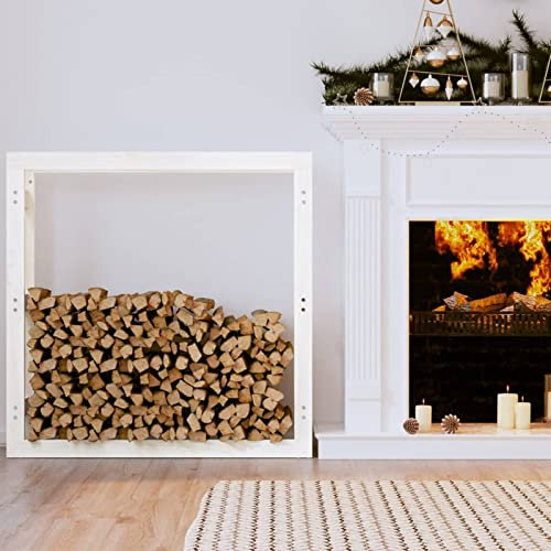 Lechnical Portalegna Bianco 100x25x100 cm in Legno Massello di Pino,Portalegna,Portalegna da Interno ed Esterno, per Camino,Caminetto Stufa Design Moderno