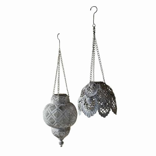 Loberon Solar-Hängelaterne 2er Set Paale, antikgrau | Sommer, Outdoor, Gartenausstattung, Aus massivem Eisen gefertigt, Solarbetrieben, Stilvolles Antik-Finish