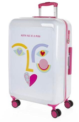 Agatha Ruiz de la Prada - Koffer Mittelgroß - Polycarbonat hochwertiger und Stabiler reisekoffer mit Rollen - Koffer Mittelgroß 4 Rollen Leicht mit Kombinationsschloss. Koffer Gesicht