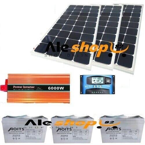 KIT FOTOVOLTAICO 3kW PANNELLO 3x 200W INVERTER 6000W REGOLATORE 60A BATTERIA GEL 100ah
