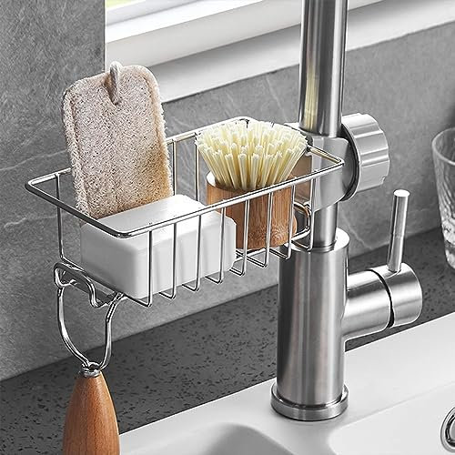Schwammhalter Küche für Wasserhahn | Seifenschalen für Duschstange | Multifunktional Ordnungshelfer für Küche und Bad