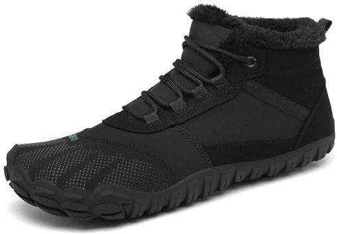 SAGUARO Barfußschuhe Herren Winter Winterschuhe Damen Gefüttert Warm Winterstiefel Wasserdicht Outdoor Rutschfeste Schwarz 41