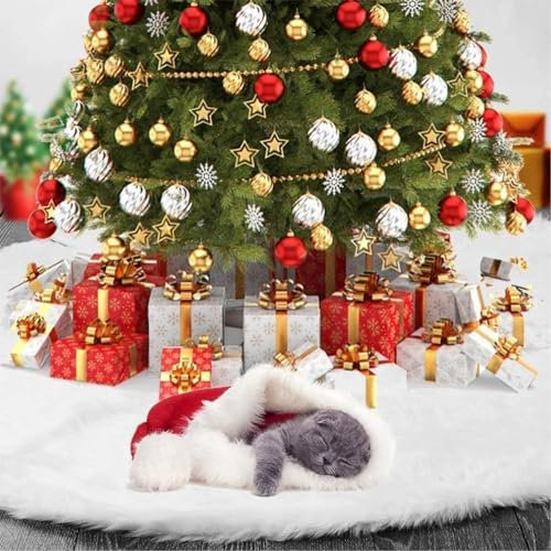Drezesov Weihnachtsbaum Rock,90cm Luxus Flauschige Plüsch Weiß Kunstpelz Baum Röcke Weihnachten Ornamente