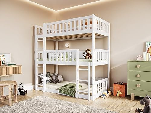 Flair Furnishings - Triple Bunk Beds for Kids, High Bunk Bed, Heavy Duty and Sturdy, Cosy, Stylish, Space Saving Design (White)