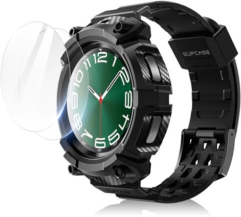 SUPCASE Custodia Unicorn Beetle Pro Serie per Galaxy Watch 6 Classic 47mm 2023, [Proteggi Schermo in Vetro Temperato da 2 Pezzi] Custodia Robusta con Cinturino (Nero)