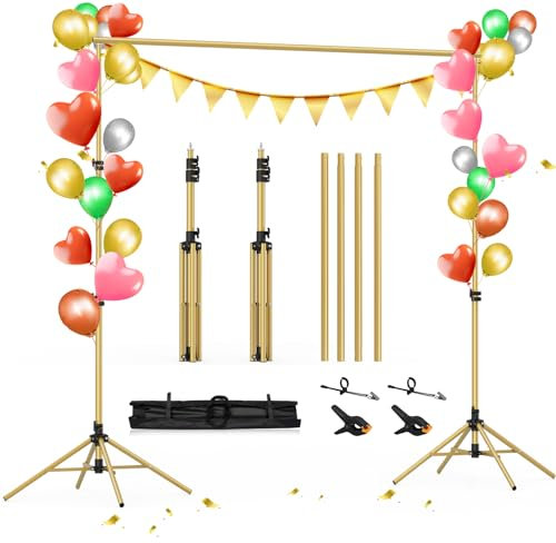 Hintergrund Ständer,ZBWW 2 x 3m Tiefgelb Vierbeiniger Verstellbares Fotohintergrund Ständer,Querstange Φ25mm Hintergrundsystem mit 4 Clips und Tragetasche für Fotostudio,Parties und Hochzeiten