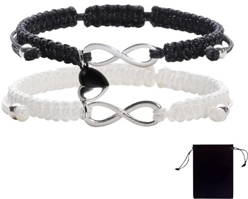 1 Pair Magnetic Couple Bracelets, Infinity Bracelet with Love Heart Pendant, Adjustable Braided Bracelet, Mutual Attraction Matching Bracelets, Couple Gifts, for Boyfriend and Girlfriend