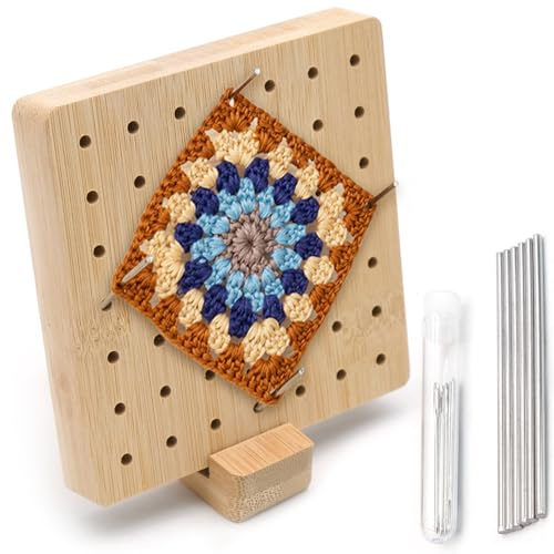INHEMING Quadratisches Häkelbrett, 13,5 cm, Holzbrett zum Häkeln, 6 Bastoncini Fissi In Acciaio Edelstahl + 5 Aghi