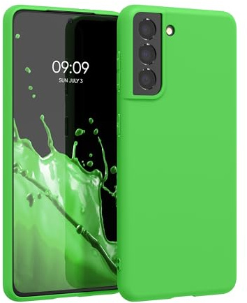 kwmobile Case for Samsung Galaxy S21 Case - Soft Cover - Shockproof TPU Material - Wireless Charging - Lime Green