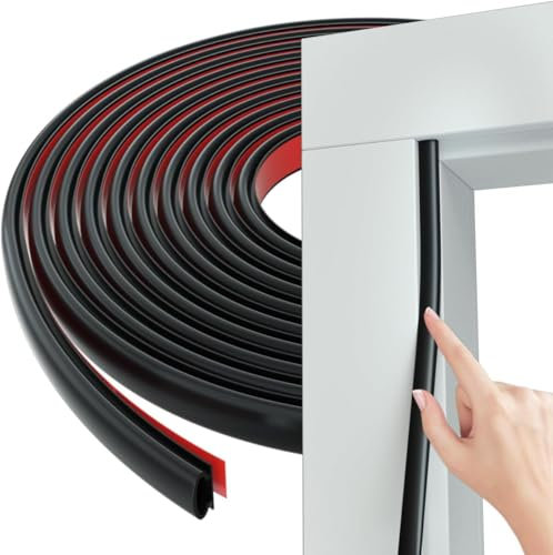 6M D-Shape Rubber Weather Stripping Door Seal Strip, Draught Excluder for Doors, Window Seal Self-Adhesive Waterproof Soundproof Draft Excluder for Door Frame and Gaps Insulation Protection