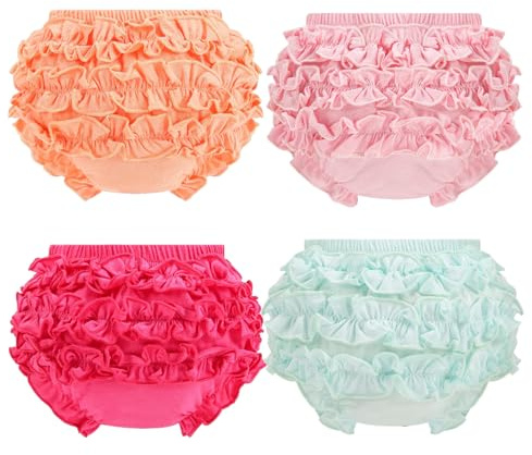 Orinery Couche-culotte à volants pour bébé fille, sous-vêtements, couvre-couche en coton pour enfants de 4 pièces, 2-3 ans