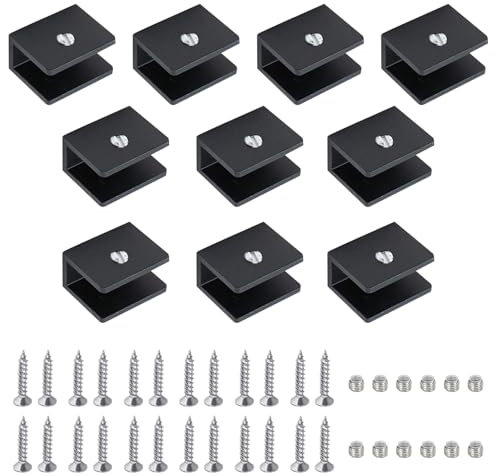 10 Stück Einstellbare Glas Halterung, Aluminiumlegierung Glasklemme Mit Schrauben, 8-10mm Regal-Halter Glasbodenträger für Fenster Geländer Treppe Badezimmer / (Schwarz)
