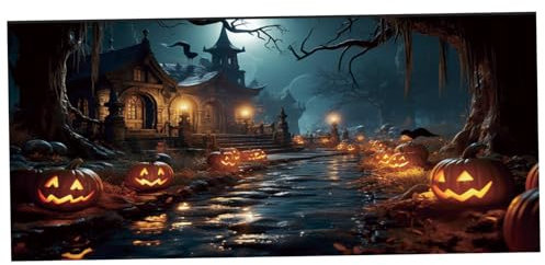 NASSMOSSE Halloween Garage Door Banner 13x6ft Kürbis & Nacht Schloss Garagentor -Türabdeckung mit Tarif und 20 Fuß Seil lebendig Festliche gruselige Halloween Garagentordekorationen