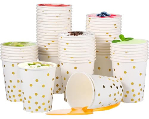 WZHHDM Gold Polka Dot Paper Cups, 60 Pcs Paper Cups Party, 9 Ounces Party Cups, Can Be Reused Picnic Cups for Party DIY Holiday Barbecues and Wedding Birthday