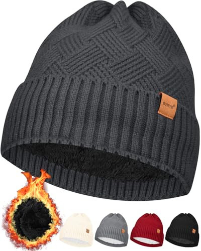 SUTIYO Beanie Mütze Damen mit Fleecefutter Herren Wintermütze Warme Strickmütze Thermo Wollmütze Frauen Mützen (DE/NL/SE/PL, Alphanumerisch, Einheitsgröße, Einheitsgröße, Dunkles Grau)